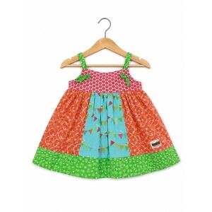 Ladybug Lounge Girls Dress 9 Months Knot Style Mixed Fabrics Orange Blue Green